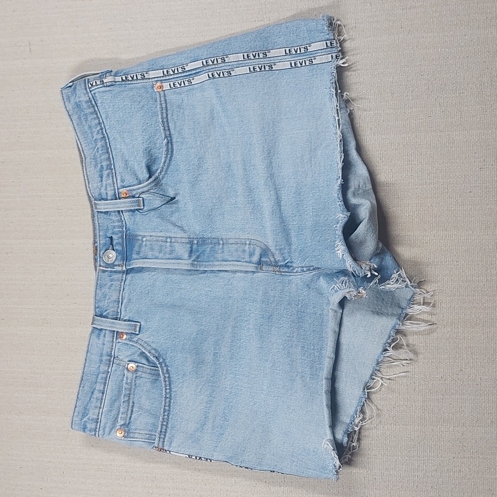 Levis 501 Premium Shorts Womens 32 Cut-off Sport Stripe Denim